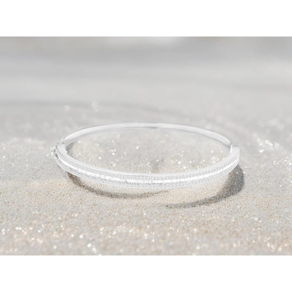 14K White Gold Hinged Diamond Bangle with Channel-Set Baguette and Round Cut Diamonds - 1.65 Carat Total Diamond Weight - Royal Jewelry - Image 2