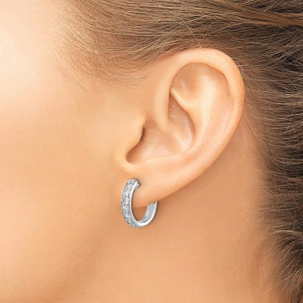 14K White Gold Hinged Hoop Earrings with Round Diamonds - 0.07 Carat Total Diamond Weight by Monteluci Fine Jewelry - Image 3