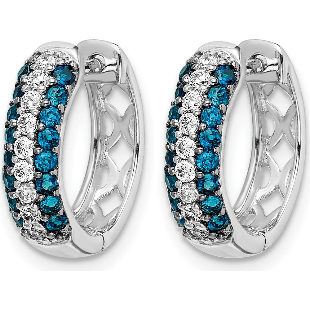 14K White Gold Hinged Hoop Earrings with White and Blue Diamonds - 0.032 Carat Total Diamond Weight by Monteluci Fine Jewelry - Image 2