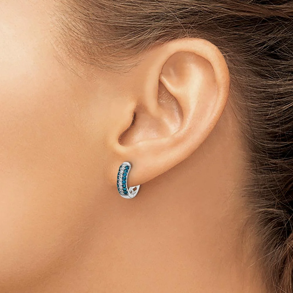 14K White Gold Hinged Hoop Earrings with White and Blue Diamonds - 0.032 Carat Total Diamond Weight by Monteluci Fine Jewelry - Image 3