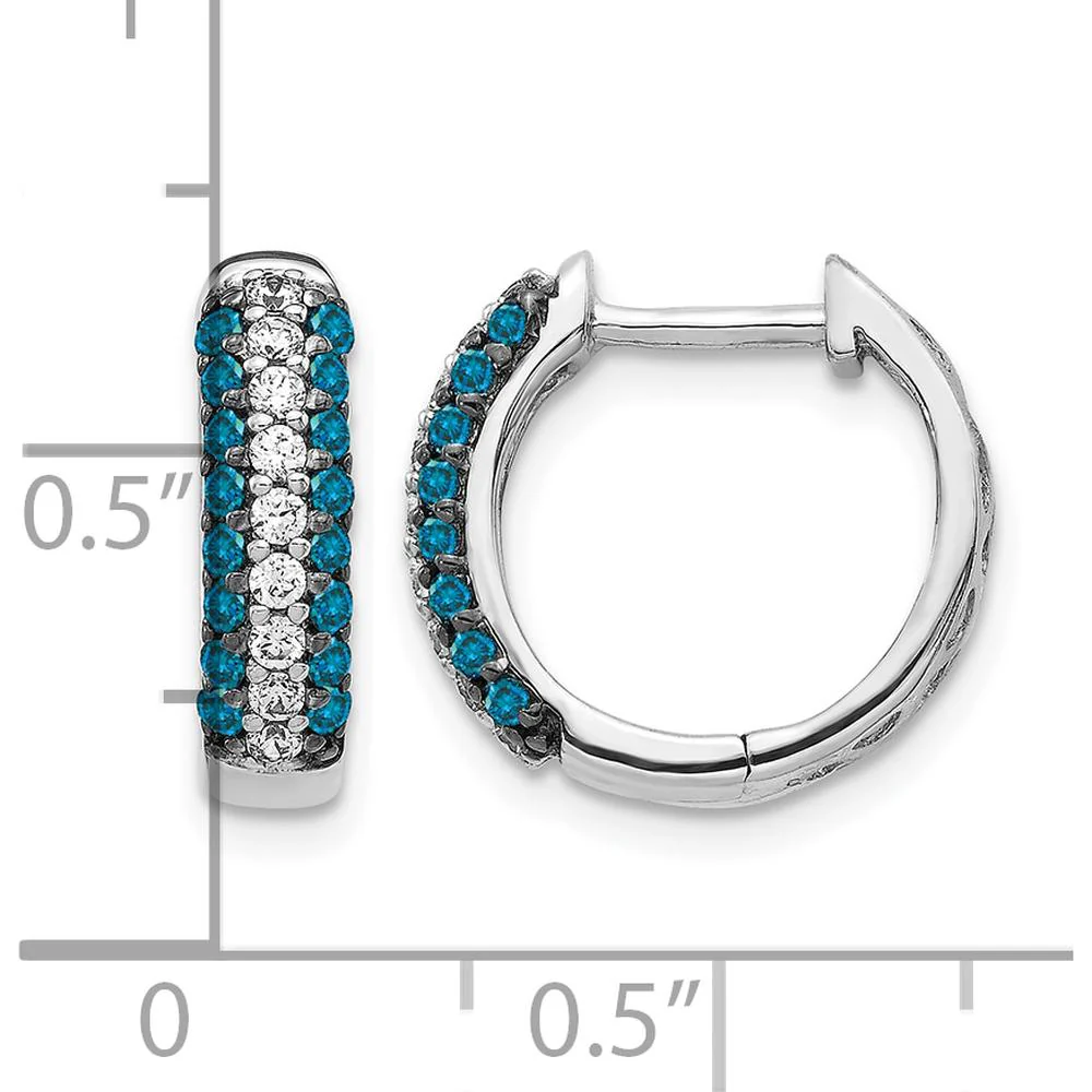 14K White Gold Hinged Hoop Earrings with White and Blue Diamonds - 0.032 Carat Total Diamond Weight by Monteluci Fine Jewelry - Image 4
