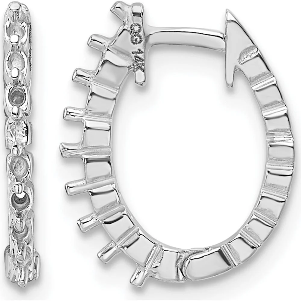 14K White Gold Hinged Huggie Earrings with Round Diamond Mountings - 16 x 1.5mm by Monteluci Fine Jewelry