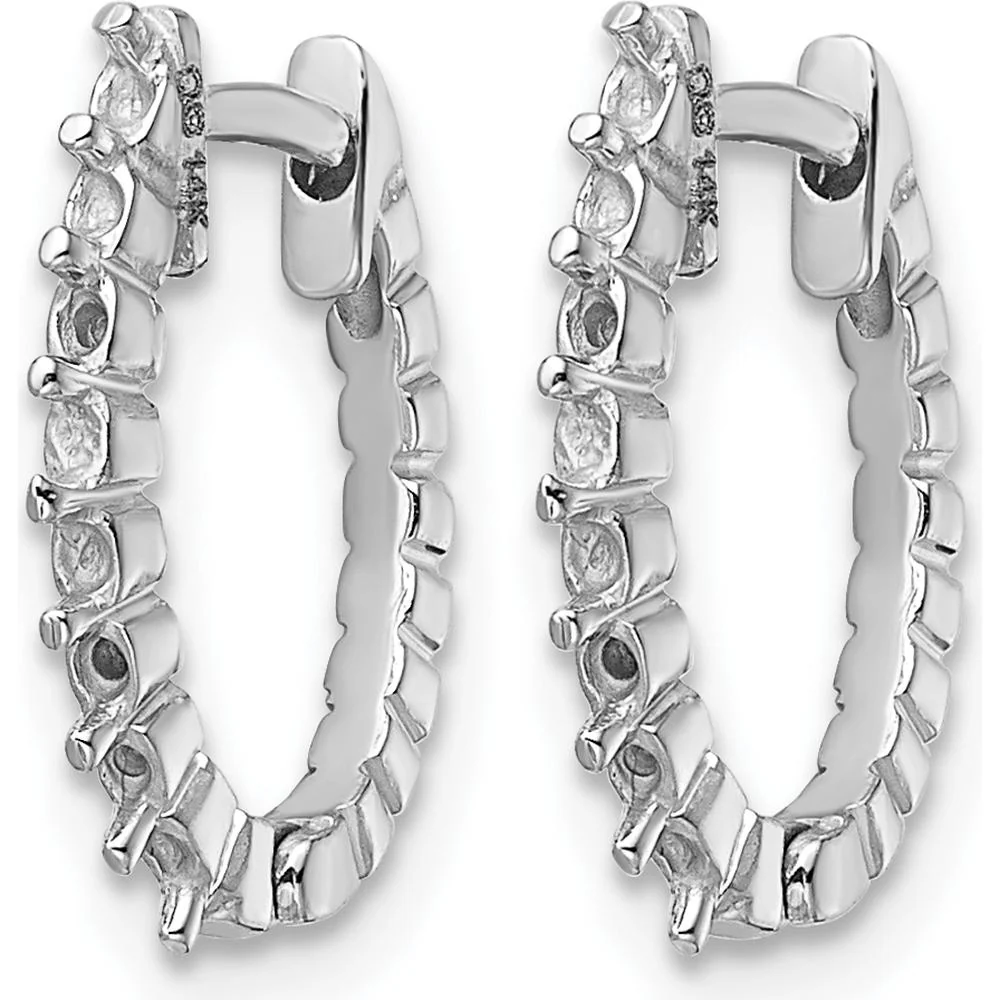 14K White Gold Hinged Huggie Earrings with Round Diamond Mountings - 16 x 1.5mm by Monteluci Fine Jewelry - Image 2