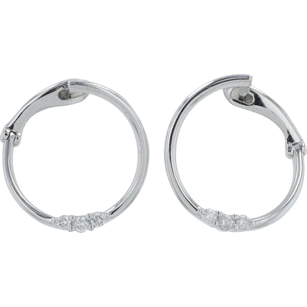 14K White Gold Hoop Earrings with Diamond Accents - 0.10 Carat Total Diamond Weight