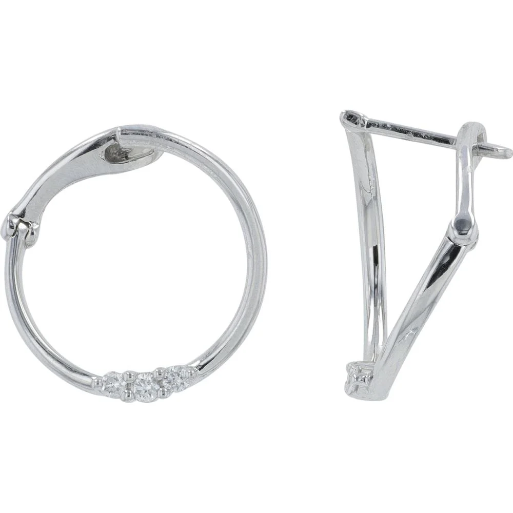 14K White Gold Hoop Earrings with Diamond Accents - 0.10 Carat Total Diamond Weight - Image 2