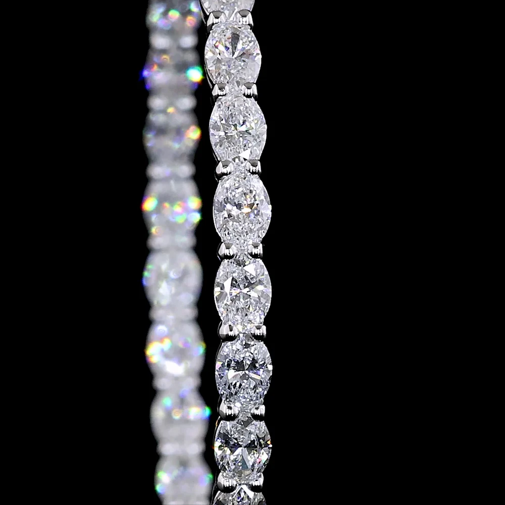 14K White Gold Hoop Earrings with East-West Set Oval Lab Diamonds - 2.82 Carat Total Weight (1.41 Carat Each Earring), E-F VS Clarity, 52 Stones - Covaloro Fine Jewelry - Image 2