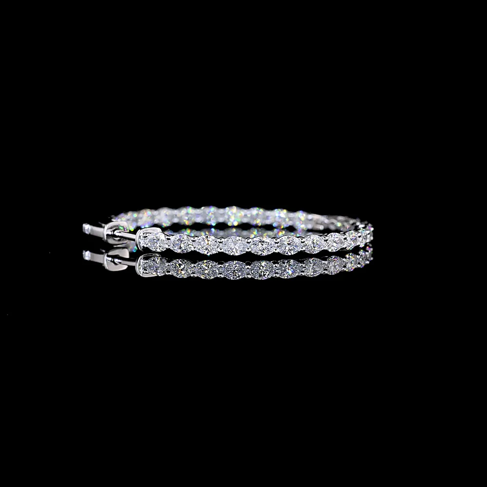 14K White Gold Hoop Earrings with East-West Set Oval Lab Diamonds - 2.82 Carat Total Weight (1.41 Carat Each Earring), E-F VS Clarity, 52 Stones - Covaloro Fine Jewelry - Image 3