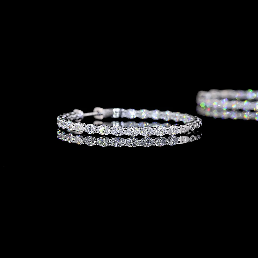 14K White Gold Hoop Earrings with East-West Set Oval Lab Diamonds - 2.82 Carat Total Weight (1.41 Carat Each Earring), E-F VS Clarity, 52 Stones - Covaloro Fine Jewelry - Image 4