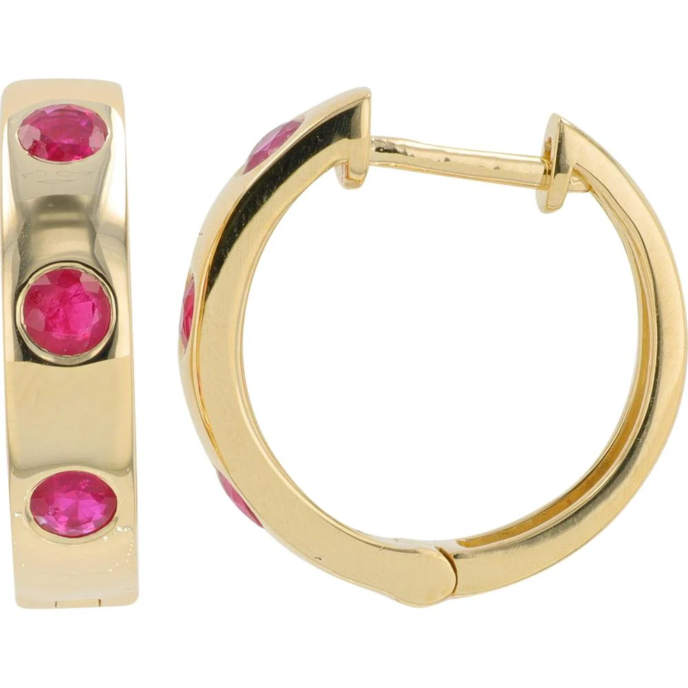 14K White Gold Hoop Earrings with Round Rubies - 0.50 Carat Total Ruby Weight