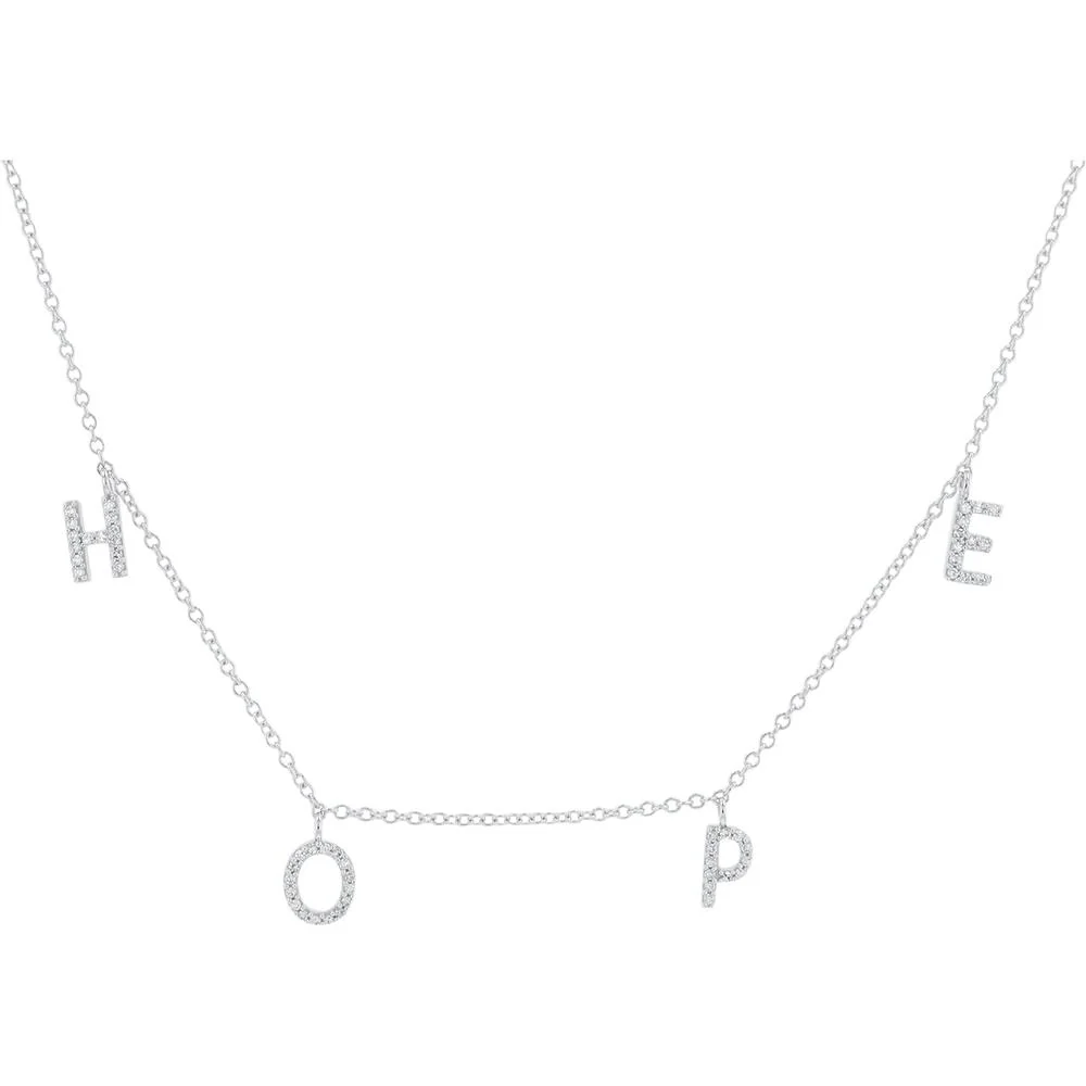 14K White Gold 'Hope' Necklace with 0.15 Carat Total Diamond Letter Accents