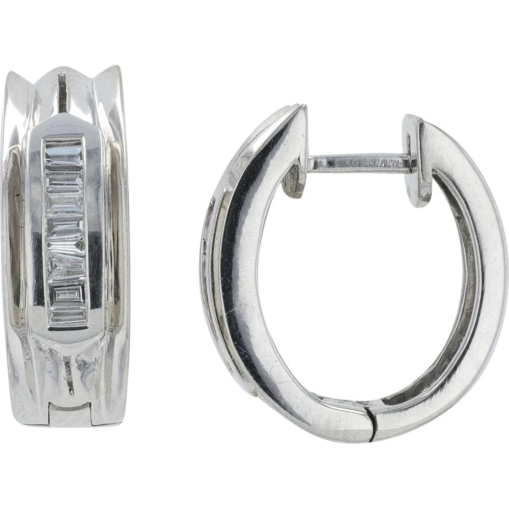 14K White Gold Huggie Earrings with 0.40 Carat Total Weight Baguette Diamonds