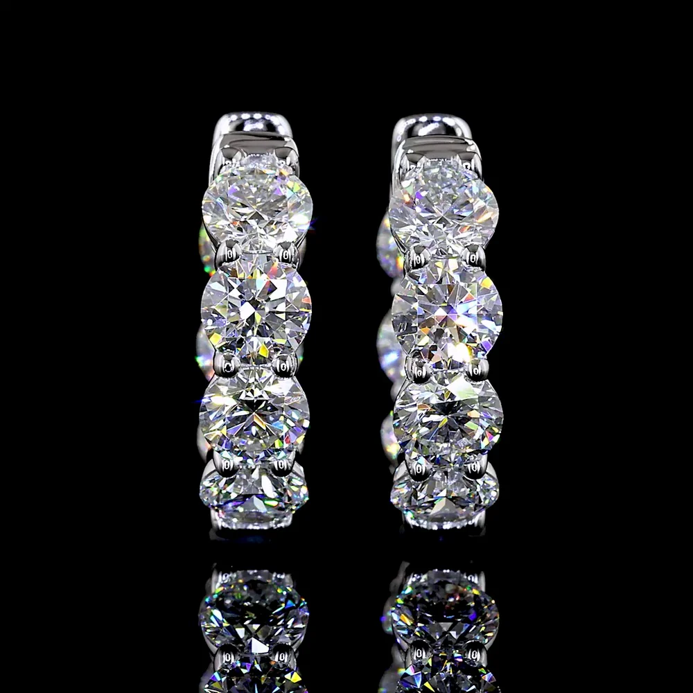 14K White Gold Huggie Earrings with 14 Round Brilliant Cut Lab Diamonds - 3.10 Carat Total Diamond Weight - Covaloro Fine Jewelry - Image 2