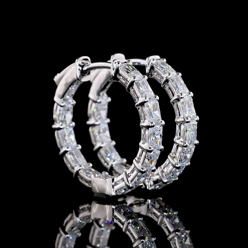 14K White Gold Huggie Earrings with 2.05 Carat Total Weight Radiant Cut Lab Diamonds - Prong Set, E-F Color VS Clarity - Covaloro Fine Jewelry