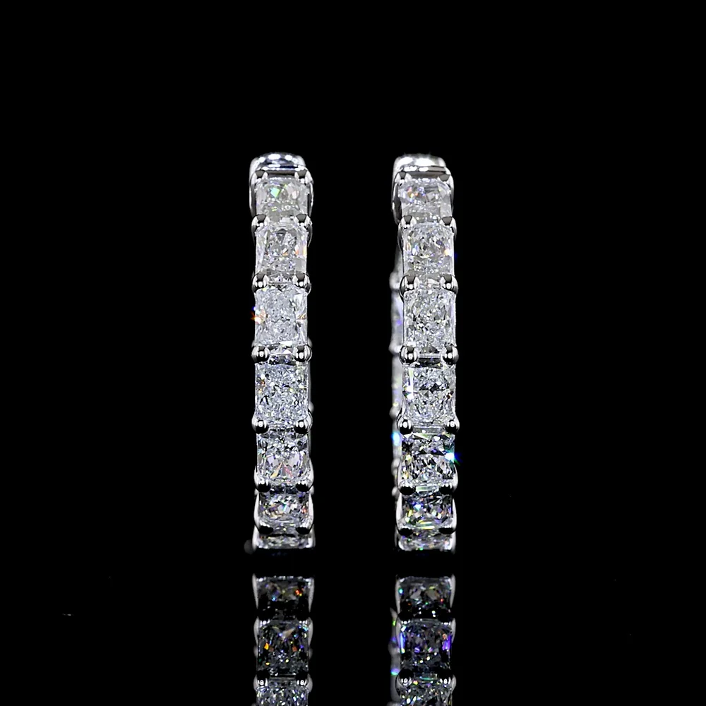 14K White Gold Huggie Earrings with 2.05 Carat Total Weight Radiant Cut Lab Diamonds - Prong Set, E-F Color VS Clarity - Covaloro Fine Jewelry - Image 2