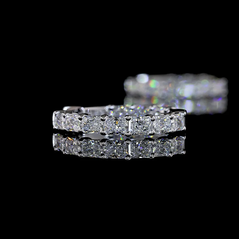 14K White Gold Huggie Earrings with 2.05 Carat Total Weight Radiant Cut Lab Diamonds - Prong Set, E-F Color VS Clarity - Covaloro Fine Jewelry - Image 4