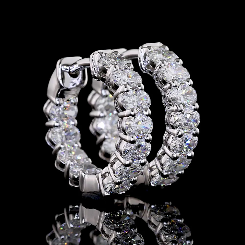 14K White Gold Huggie Earrings with 22 Prong-Set Oval Cut Lab Diamonds - 1.55 Carats Total Diamond Weight - Covaloro Fine Jewelry