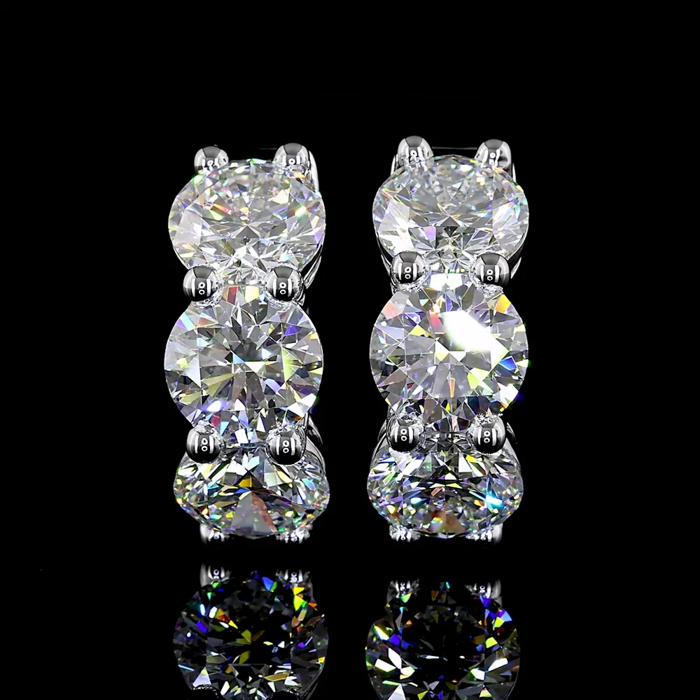14K White Gold Huggie Earrings with 6 Prong-Set Round Lab Diamonds - 6.09 Carats Total Diamond Weight (E-F Color, VS Clarity) - Covaloro Fine Jewelry
