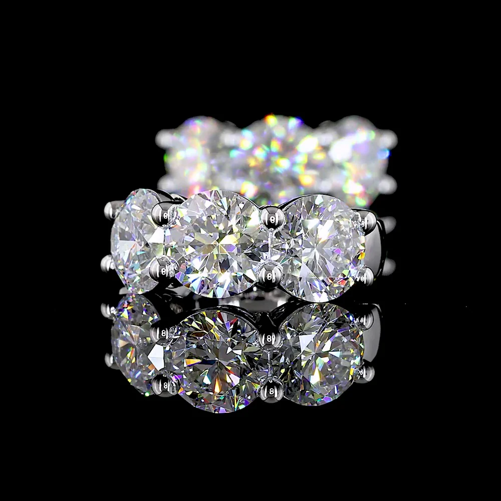 14K White Gold Huggie Earrings with 6 Prong-Set Round Lab Diamonds - 6.09 Carats Total Diamond Weight (E-F Color, VS Clarity) - Covaloro Fine Jewelry - Image 4