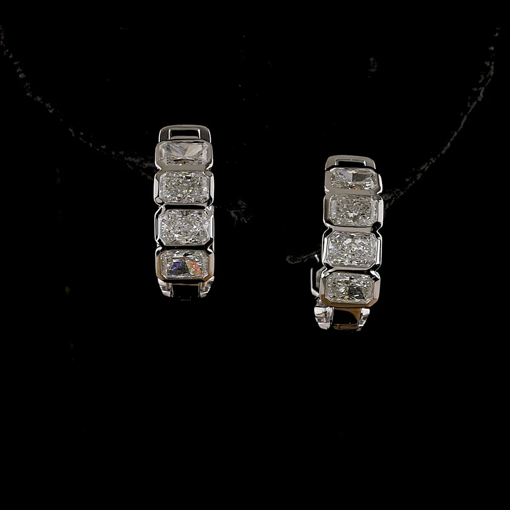 14K White Gold Huggie Earrings with Bezel Set Radiant Cut Lab Diamonds - 3.16 Carat Total Weight - Covaloro Fine Jewelry