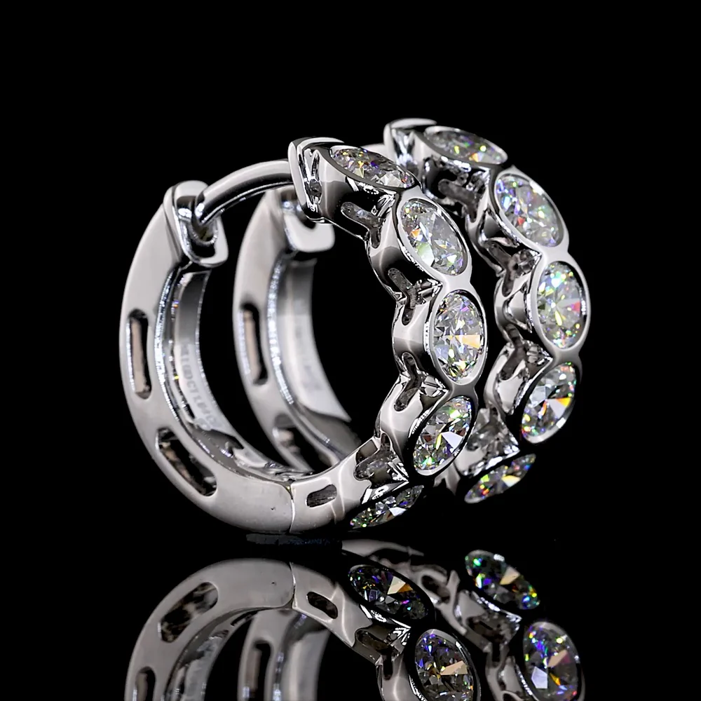 14K White Gold Huggie Earrings with Bezel Set Round Lab Diamonds - 1.04 Carats Total Diamond Weight - Covaloro Fine Jewelry