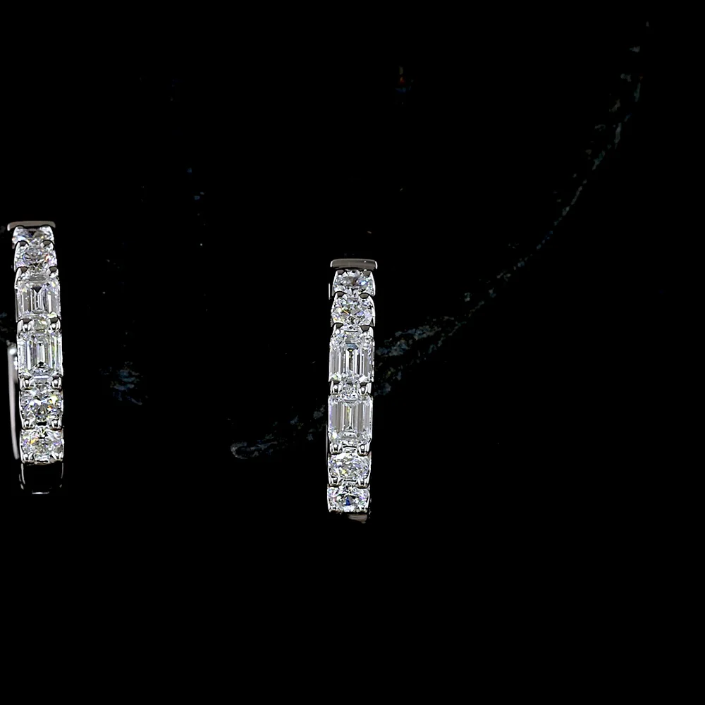 14K White Gold Huggie Earrings with Emerald and Brilliant Cut Lab Diamonds - 0.38 Carat Total Diamond Weight - Covaloro Fine Jewelry - Image 2