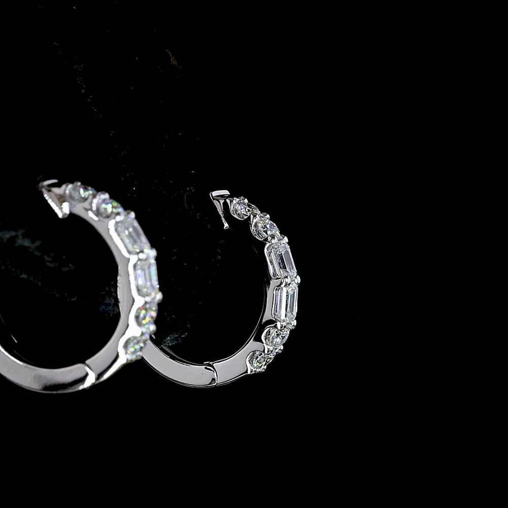 14K White Gold Huggie Earrings with Emerald and Brilliant Cut Lab Diamonds - 0.38 Carat Total Diamond Weight - Covaloro Fine Jewelry - Image 4
