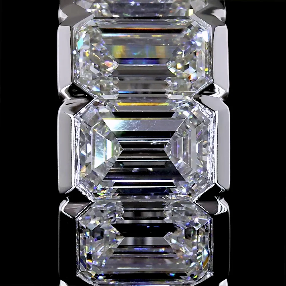 14K White Gold Huggie Earrings with Half Bezel Set Emerald Cut Lab Diamonds - 5.18 Total Carat Weight - Covaloro Fine Jewelry - Image 3