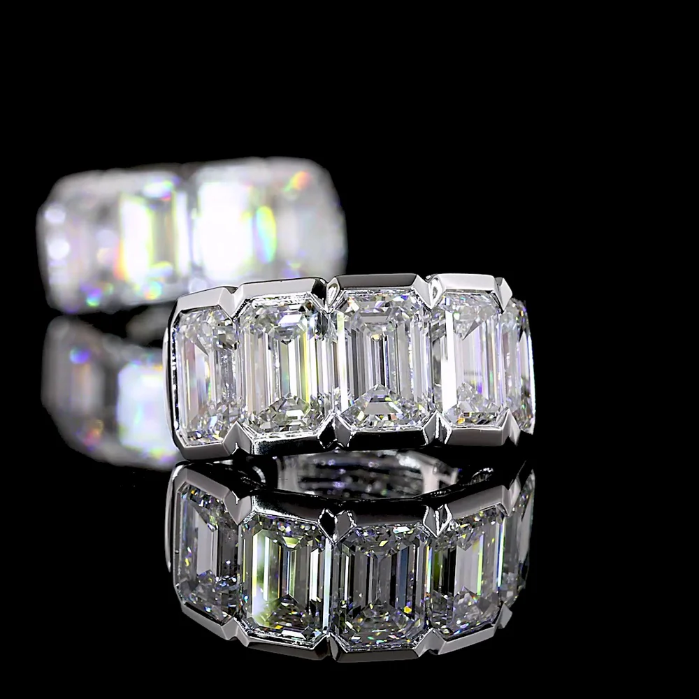 14K White Gold Huggie Earrings with Half Bezel Set Emerald Cut Lab Diamonds - 5.18 Total Carat Weight - Covaloro Fine Jewelry - Image 4