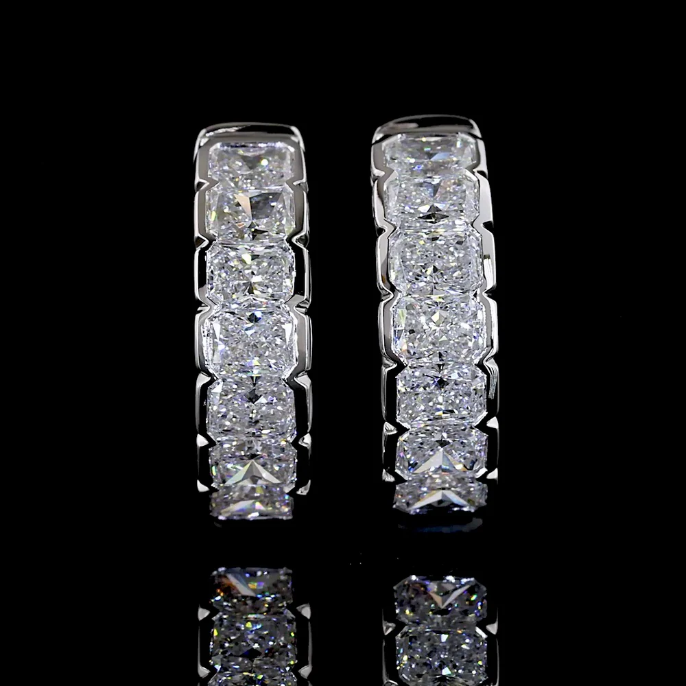14K White Gold Huggie Earrings with Half Bezel Set Radiant Cut Lab Diamonds - 1.02 Carats Total Diamond Weight - Covaloro Fine Jewelry - Image 2