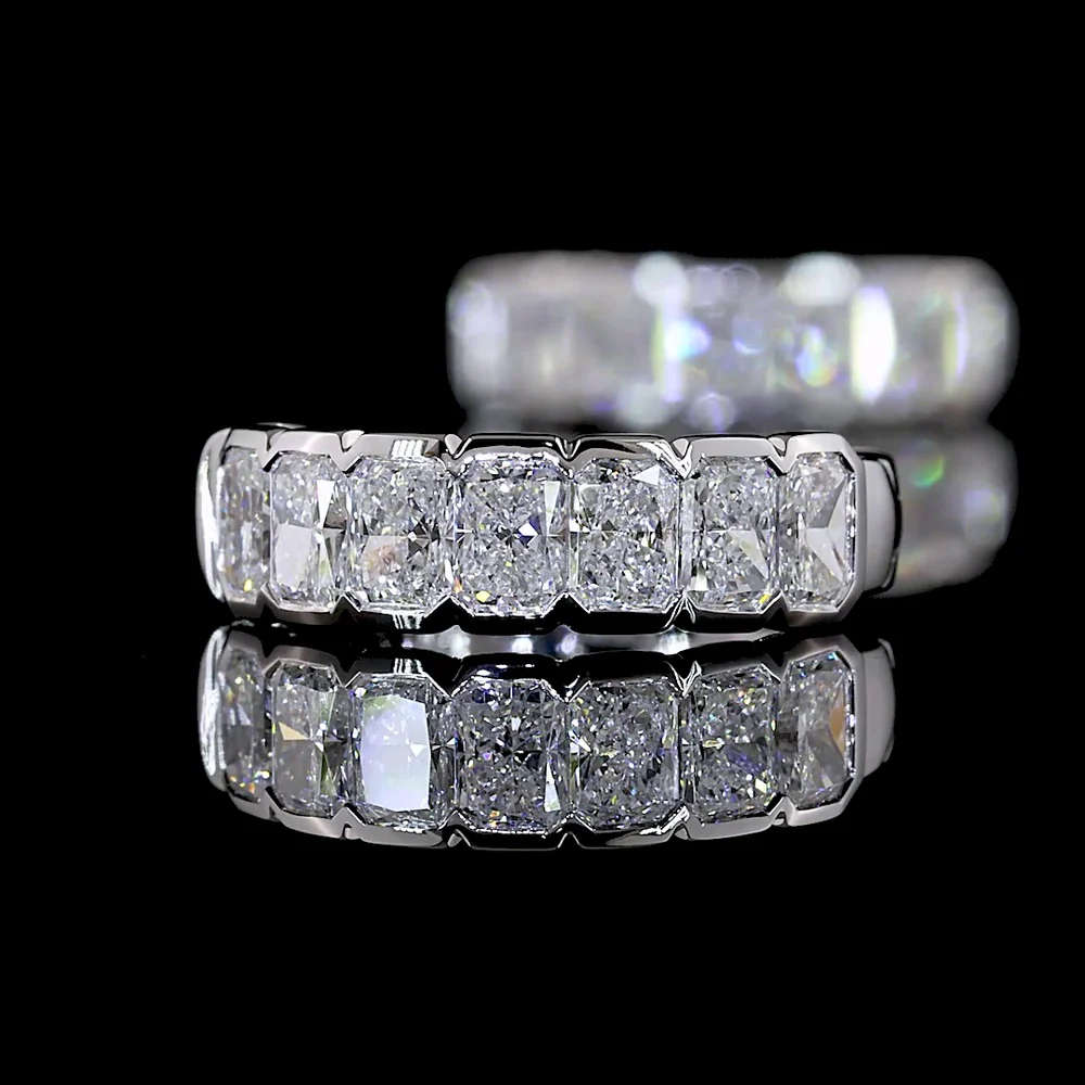 14K White Gold Huggie Earrings with Half Bezel Set Radiant Cut Lab Diamonds - 1.02 Carats Total Diamond Weight - Covaloro Fine Jewelry - Image 4