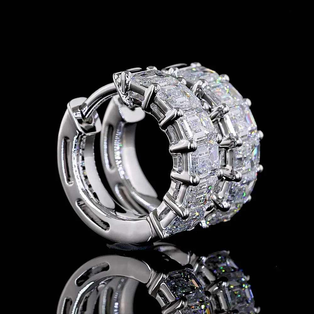 14K White Gold Huggie Earrings with Prong-Set Emerald Cut Lab Diamonds - 1.99 Carat Total Weight - Covaloro Fine Jewelry