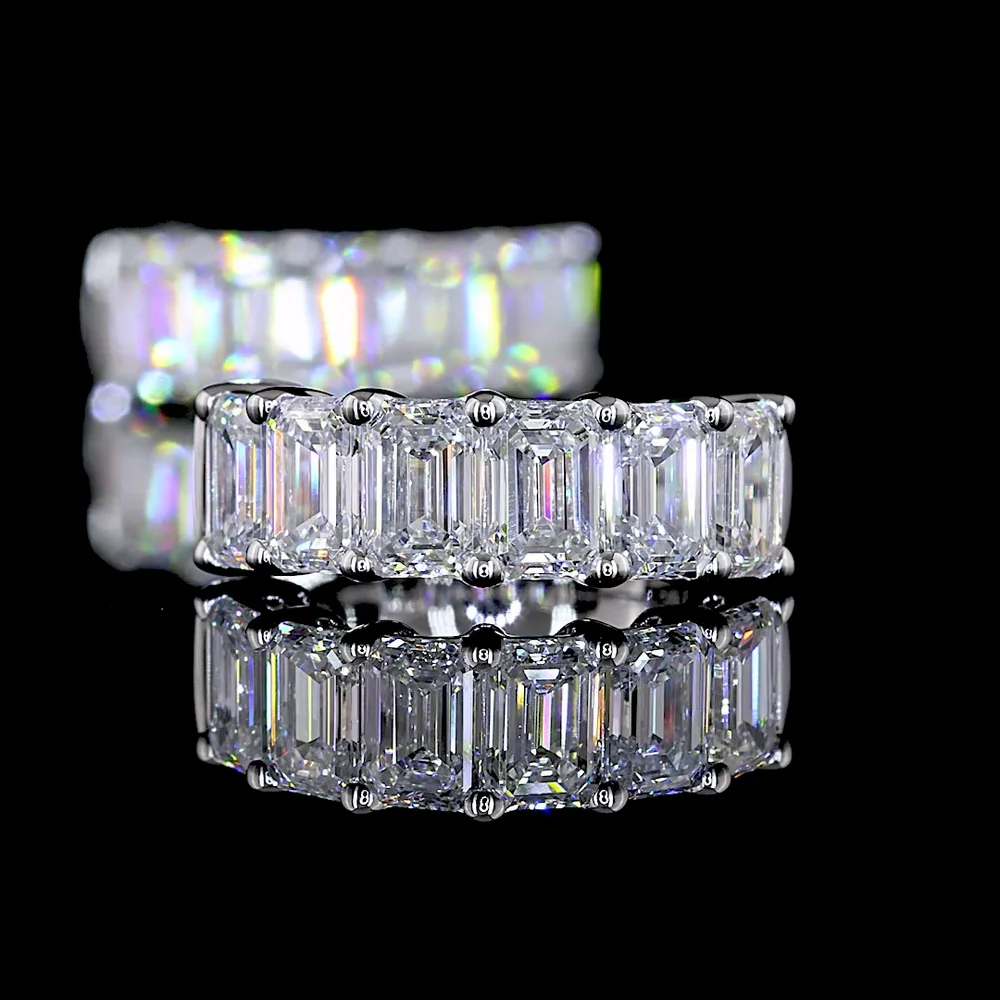 14K White Gold Huggie Earrings with Prong-Set Emerald Cut Lab Diamonds - 1.99 Carat Total Weight - Covaloro Fine Jewelry - Image 4