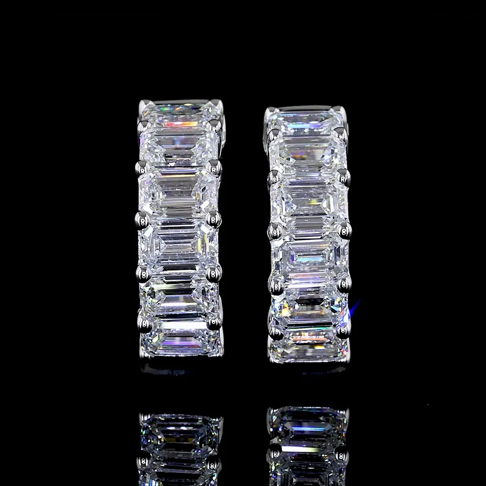 14K White Gold Huggie Earrings with Prong-Set Emerald Cut Lab Diamonds - 2.04 Carat Total Diamond Weight - Covaloro Fine Jewelry - Image 2