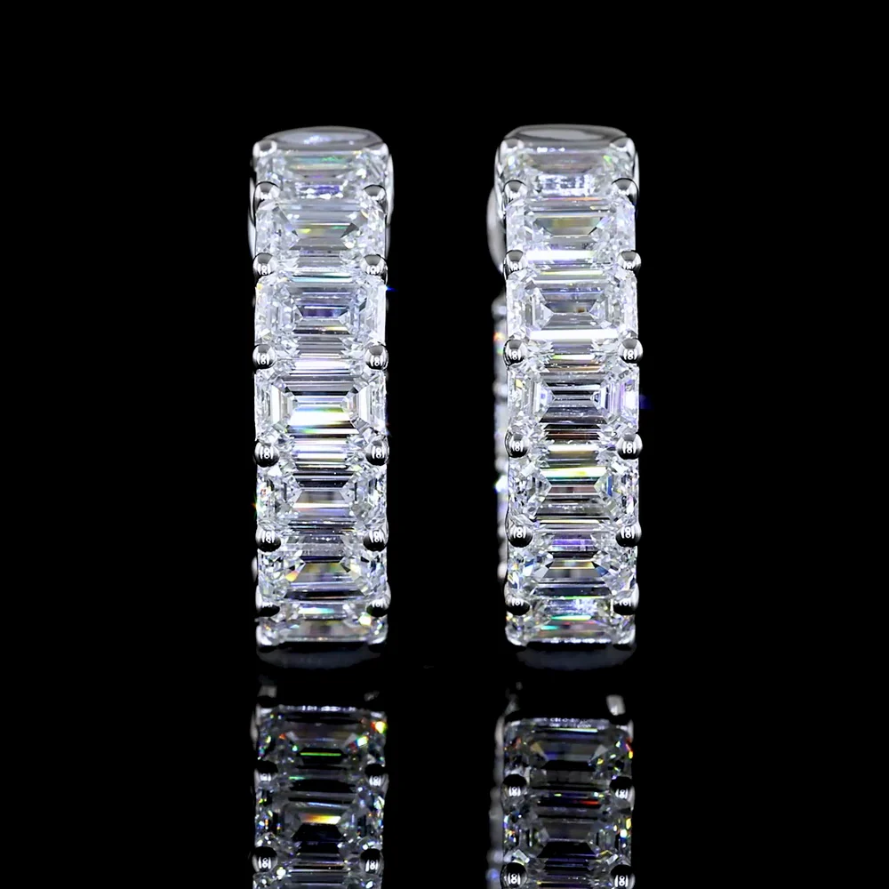 14K White Gold Huggie Earrings with Prong Set Emerald Cut Lab Diamonds - 2.54 Carat Total Weight - Covaloro Fine Jewelry - Image 2