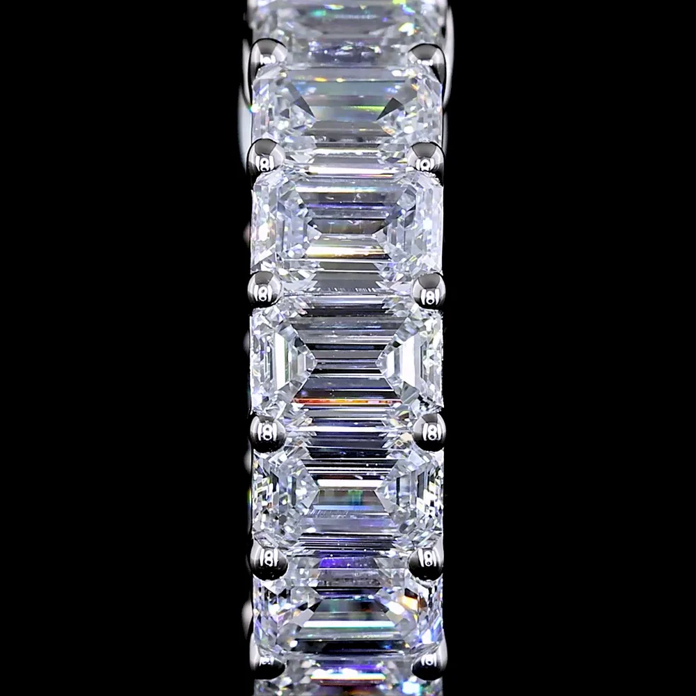 14K White Gold Huggie Earrings with Prong Set Emerald Cut Lab Diamonds - 2.54 Carat Total Weight - Covaloro Fine Jewelry - Image 3