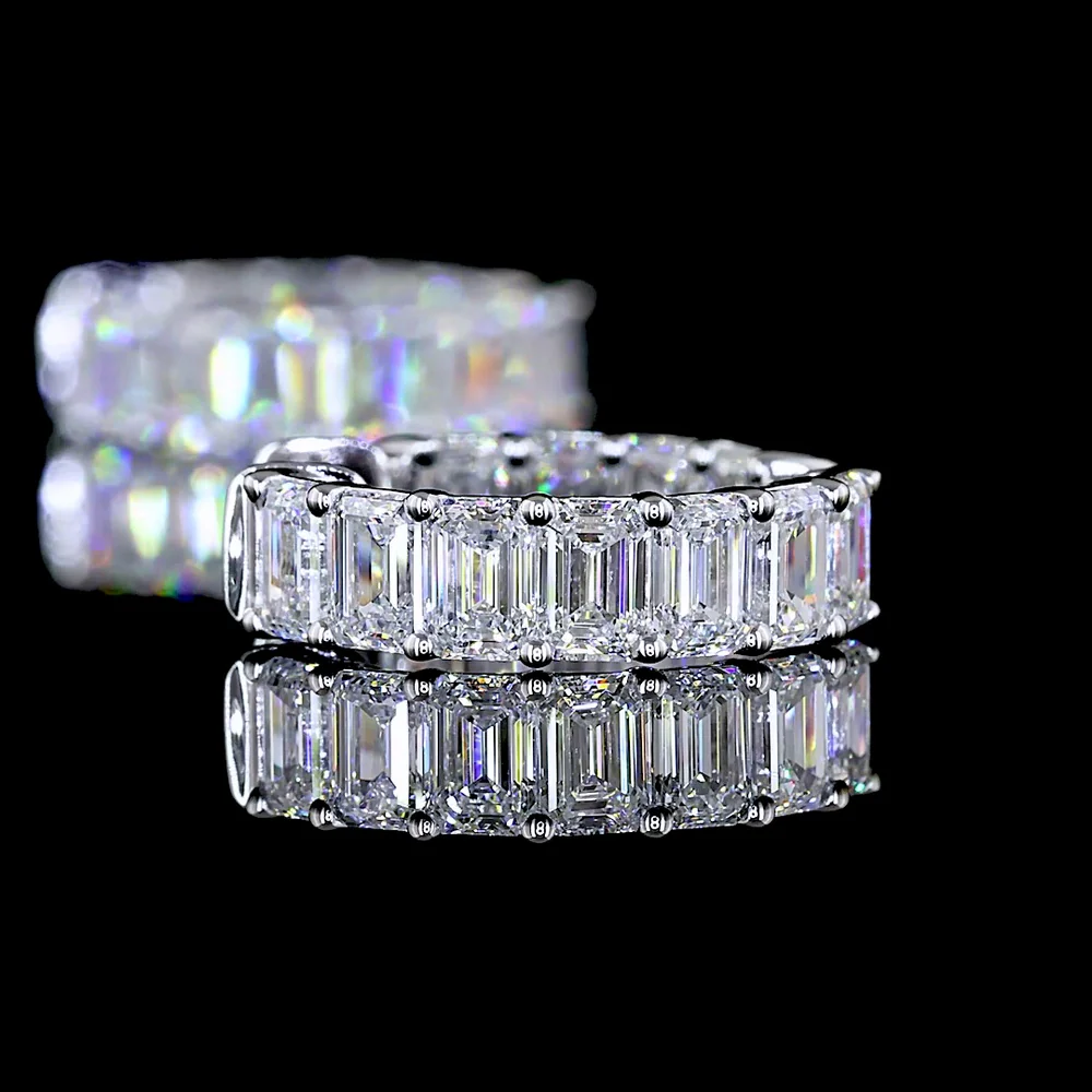 14K White Gold Huggie Earrings with Prong Set Emerald Cut Lab Diamonds - 2.54 Carat Total Weight - Covaloro Fine Jewelry - Image 4