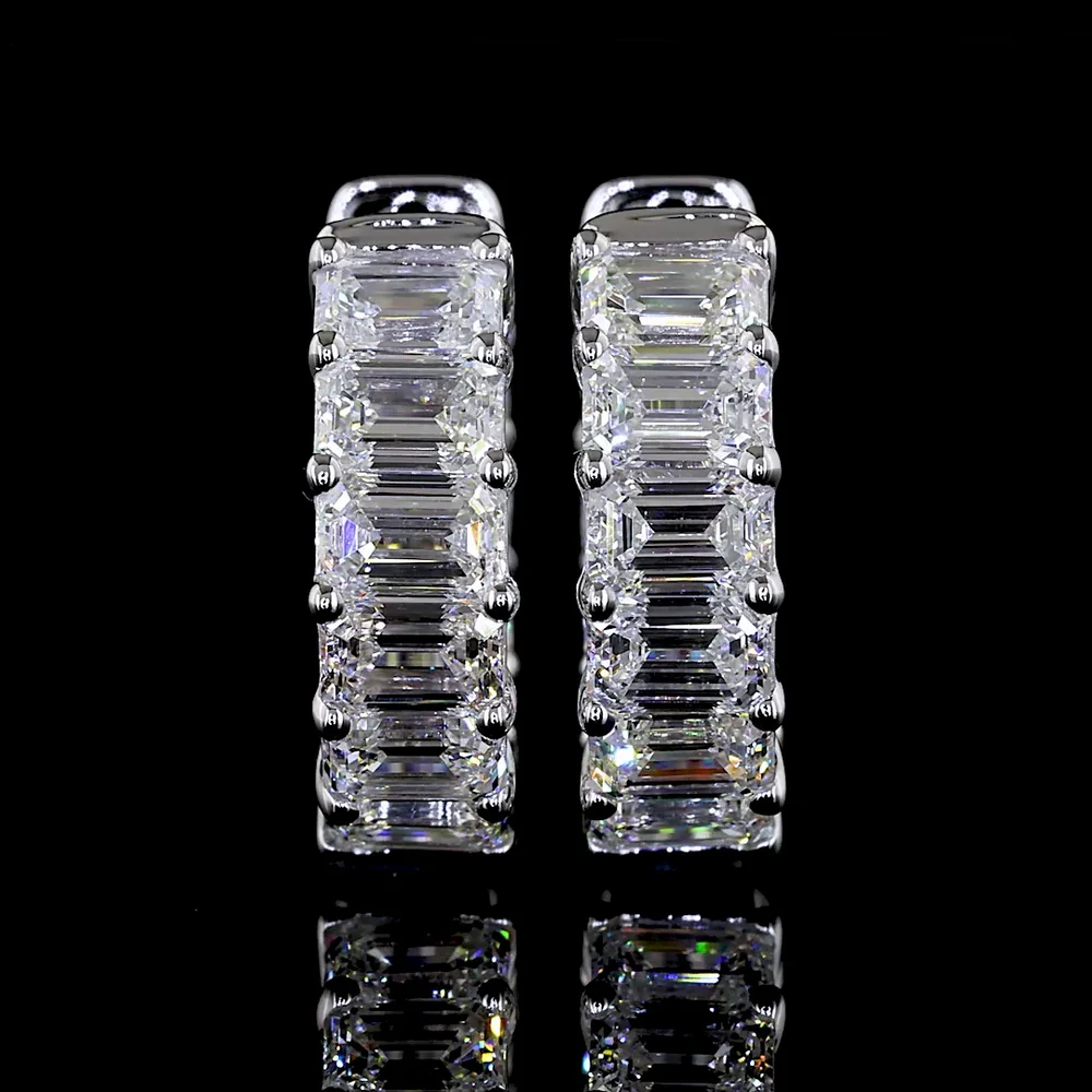 14K White Gold Huggie Earrings with Prong-Set Emerald Cut Lab Diamonds - 3.06 Carat Total Weight - Covaloro Fine Jewelry - Image 2