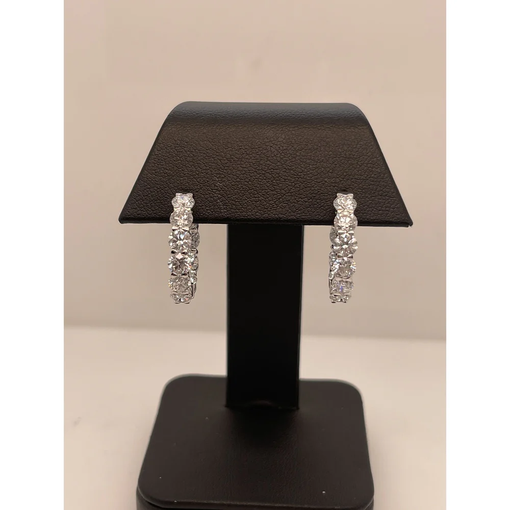 14K White Gold Huggie Earrings with Prong Set Round Lab Diamonds - 6.39 Carats Total Diamond Weight - Covaloro Fine Jewelry