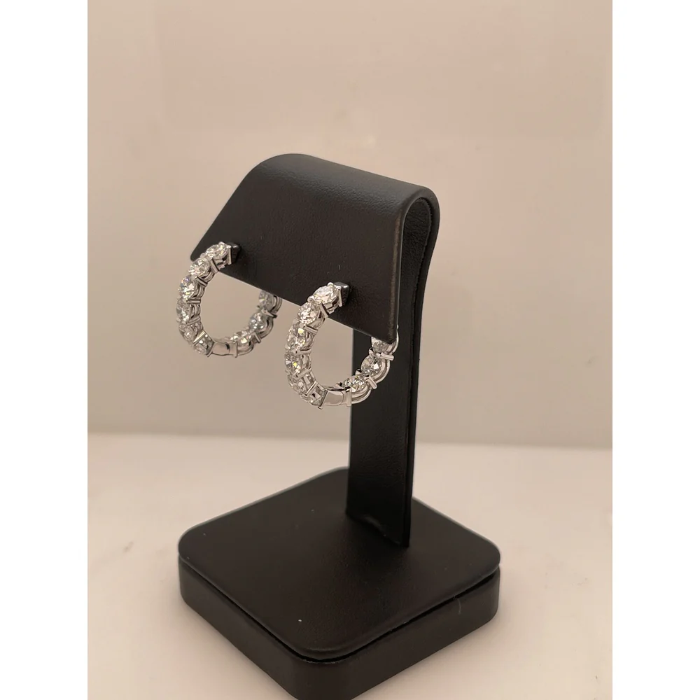 14K White Gold Huggie Earrings with Prong Set Round Lab Diamonds - 6.39 Carats Total Diamond Weight - Covaloro Fine Jewelry - Image 2