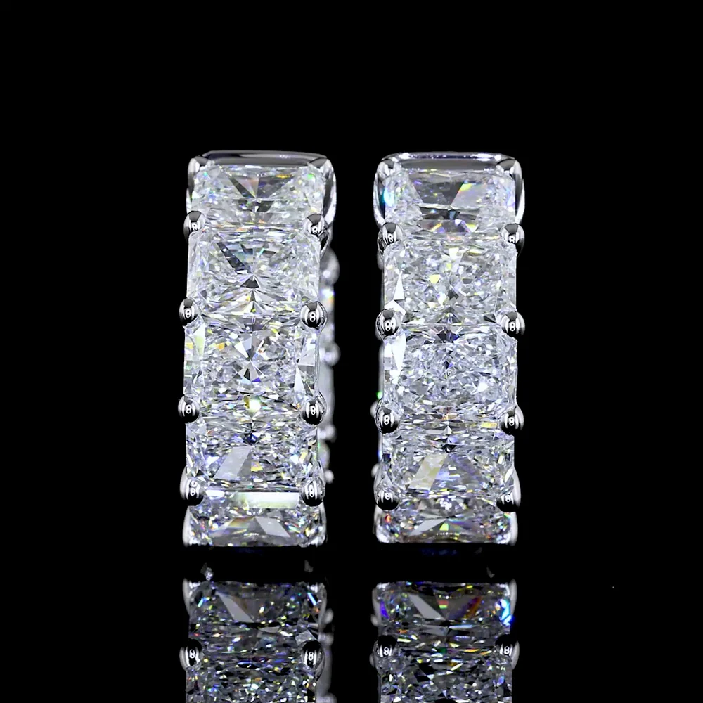 14K White Gold Huggie Earrings with Radiant Cut Lab Diamonds - 4.88 Carats Total Diamond Weight - Covaloro Fine Jewelry