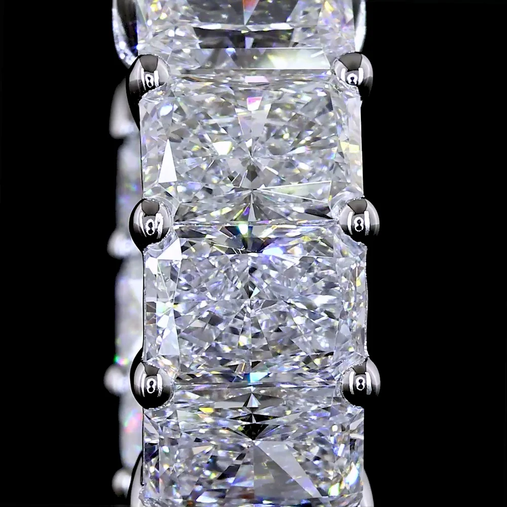 14K White Gold Huggie Earrings with Radiant Cut Lab Diamonds - 4.88 Carats Total Diamond Weight - Covaloro Fine Jewelry - Image 2