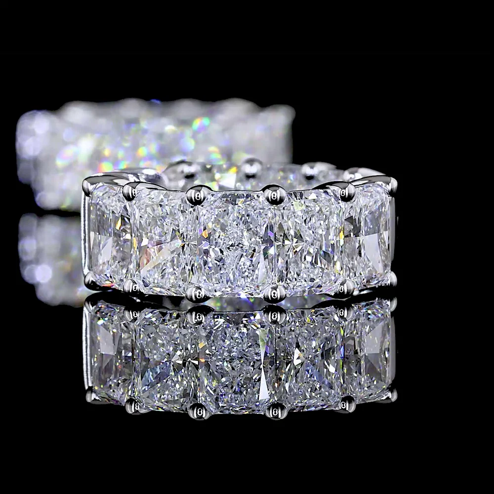 14K White Gold Huggie Earrings with Radiant Cut Lab Diamonds - 4.88 Carats Total Diamond Weight - Covaloro Fine Jewelry - Image 3