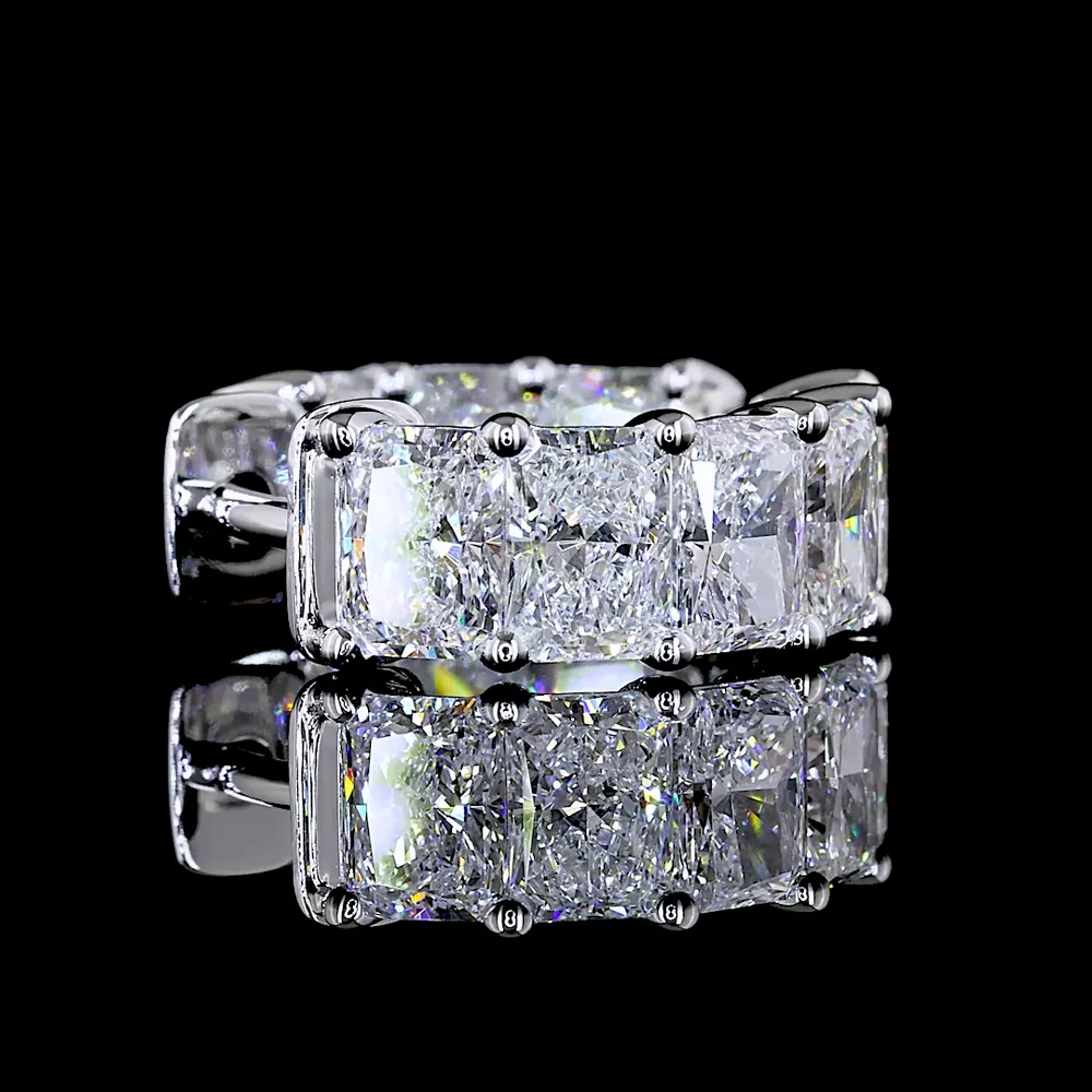14K White Gold Huggie Earrings with Radiant Cut Lab Diamonds - 4.88 Carats Total Diamond Weight - Covaloro Fine Jewelry - Image 4