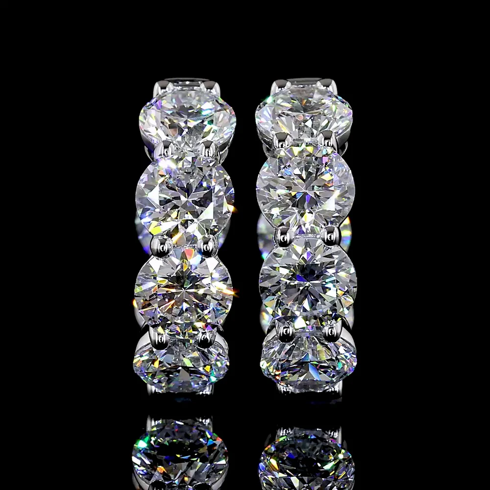 14K White Gold Huggie Earrings with Round Brilliant Cut Lab Diamonds - 5.17 Carat Total Weight, E-F VS1 Clarity - Covaloro Fine Jewelry - Image 2