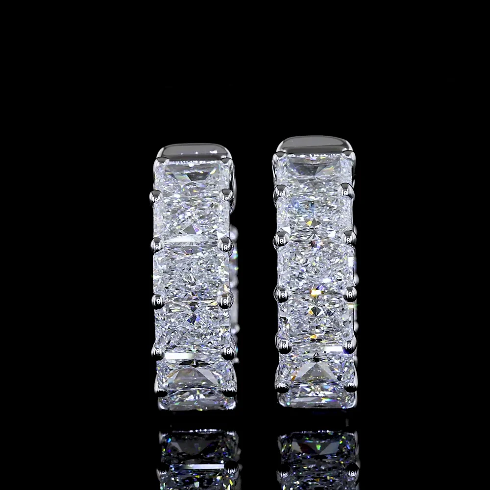 14K White Gold Huggie Earrings with Shared Prong Set Radiant Cut Lab Diamonds - 2.99 Carats Total Diamond Weight - Covaloro Fine Jewelry
