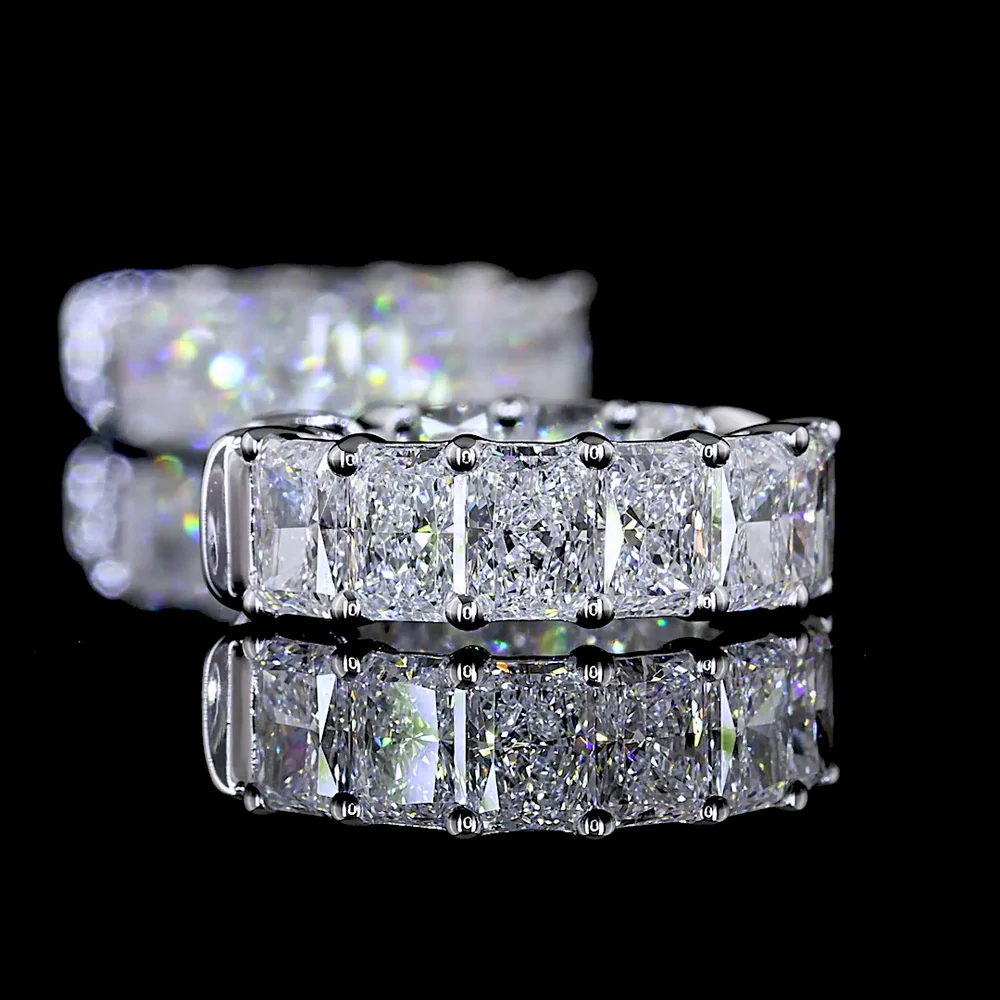 14K White Gold Huggie Earrings with Shared Prong Set Radiant Cut Lab Diamonds - 2.99 Carats Total Diamond Weight - Covaloro Fine Jewelry - Image 3