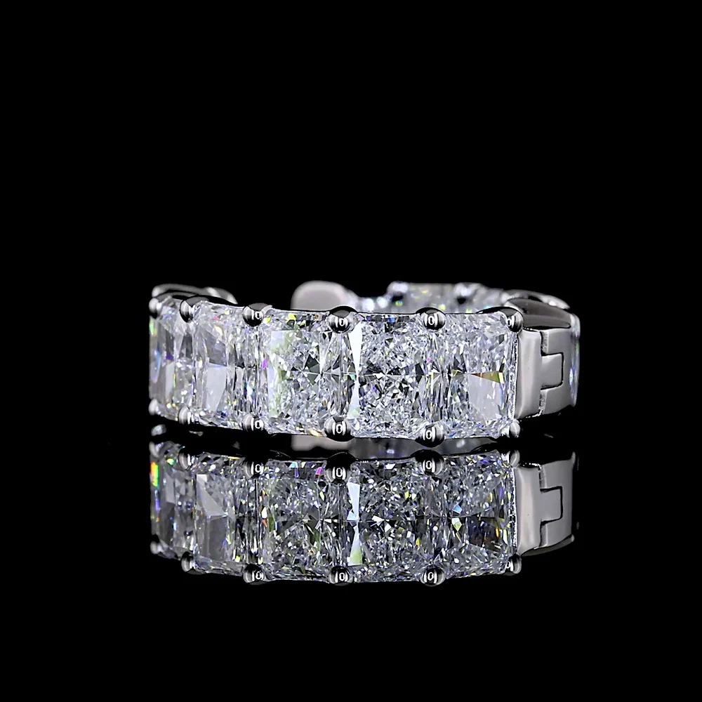 14K White Gold Huggie Earrings with Shared Prong Set Radiant Cut Lab Diamonds - 2.99 Carats Total Diamond Weight - Covaloro Fine Jewelry - Image 4