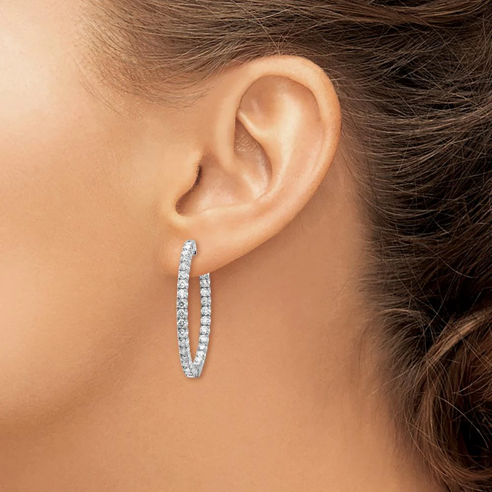 14K White Gold In & Out Round Diamond Hoop Earrings with 66 Prong Set Diamonds - 3.03 Carat Total Diamond Weight by Monteluci Fine Jewelry - Image 4