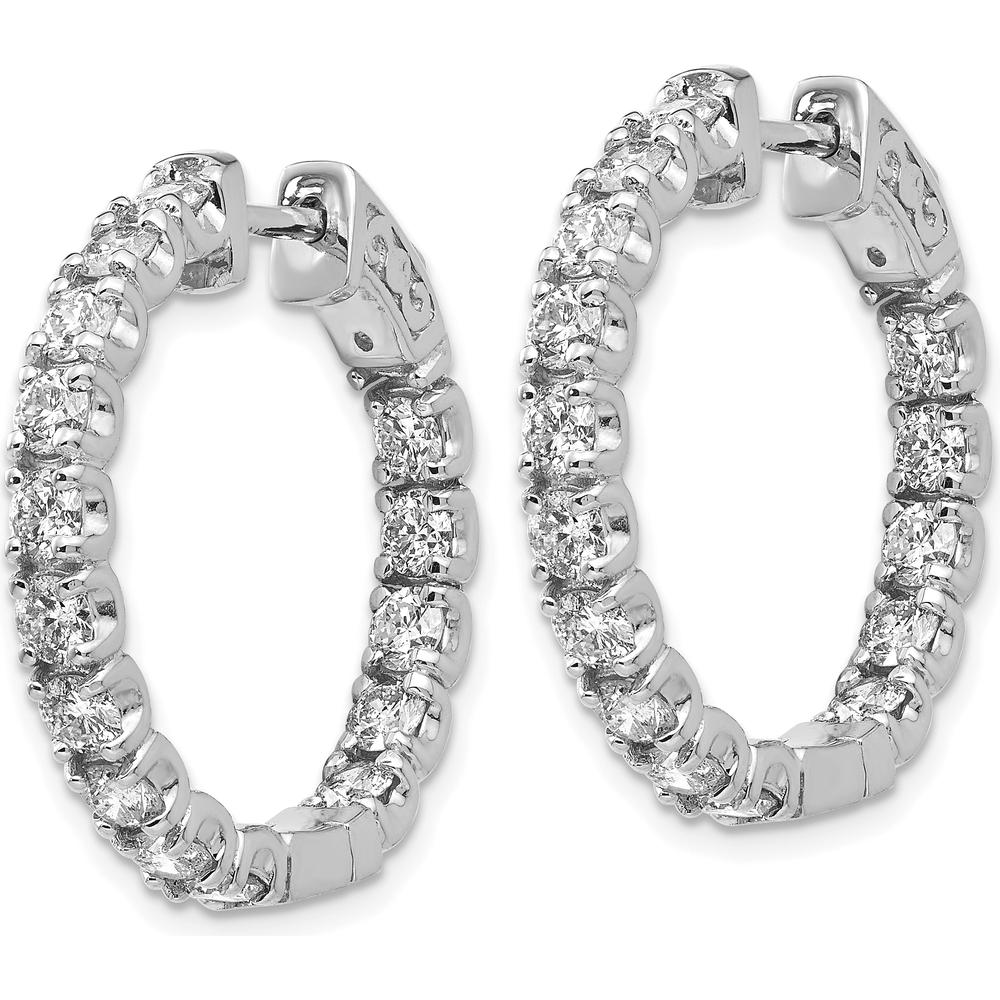 14K White Gold In-and-Out Round Hoop Earrings with 30 Prong Set Round Stones - 2.9mm Each Stone by Monteluci Fine Jewelry - Image 2