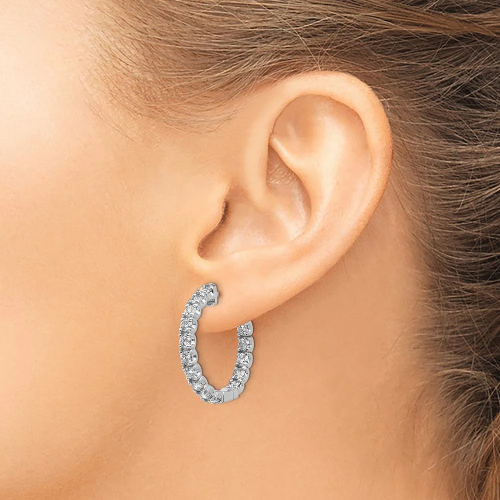 14K White Gold In-and-Out Round Hoop Earrings with 30 Prong Set Round Stones - 2.9mm Each Stone by Monteluci Fine Jewelry - Image 3